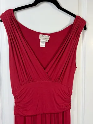 MSSP Max Studio Red Ruched V-Neck Sleeveless Midi Dress Size M thumbnail 5