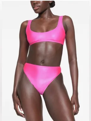 NWT Skims Scoop Neck Shiny Pink Taffy Bikini Top S thumbnail 2