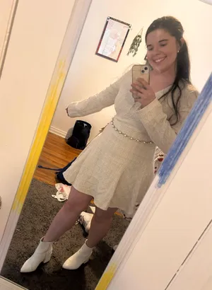 Cider Tweed V Neck Dress with Belt thumbnail 1