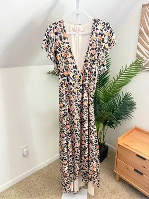 Hutch Wrap Animal Floral Print Flutter Sleeve Dress Small thumbnail 2