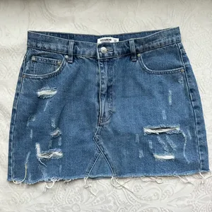 Pull & Bear Distressed Blue Denim Mini Skirt thumbnail 1