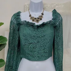 Bellevue Charlotte Green Lace Smock Ruffle Casual Blouse Top Size Small NWT thumbnail 2