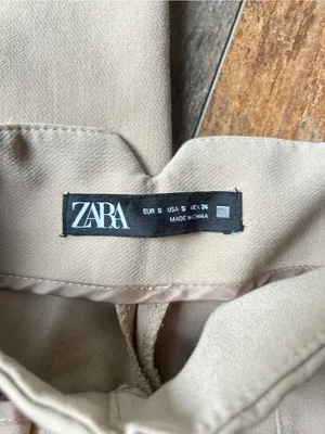 Zara Beige High-Waist Tapered Pants thumbnail 3