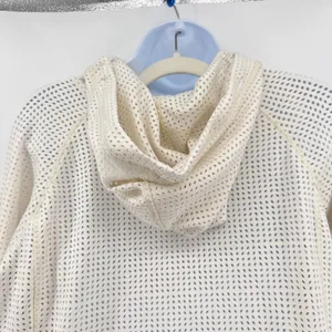 CALIA Laser Cut Cream Mesh Pullover‎ Hoodie Beach Coverup Swim Sweatshirt L thumbnail 6