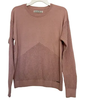 Abercrombie & Fitch Pink Crewneck Open Knit Beach Sweater L Minimal Comfy thumbnail 1