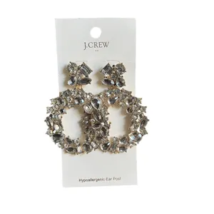 J. Crew Crystal Wreath Earrings Clear Rhinestone White thumbnail 2