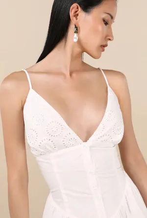 Zahrah Lulus White Eyelet Embroidered Button-Front Midi Dress thumbnail 1