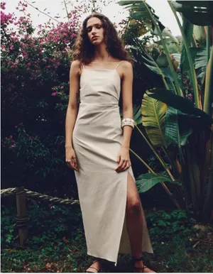 Zara Cream Maxi Slip Dress with Side Slit thumbnail 5