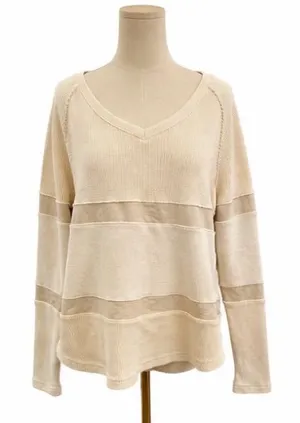 Earthbound Trading Company Cream Mixed-Knit V-Neck Sweater — Size Medium thumbnail 1