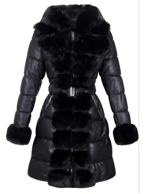NEW Vegan Leather Winter Fur Lined Coat puffer Jacket Fur Trim Hooded S $140 thumbnail 2