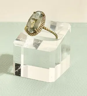 TJ Maxx 14K Gold Plated Oval Green Amethyst Twisted Rope Cocktail Ring Sz 9 thumbnail 1