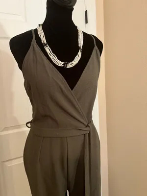 Green v neck jumpsuit thumbnail 2