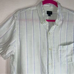 J Crew M 100% Linen Top Short Sleeve Button Front Collar Lagenlook thumbnail 2