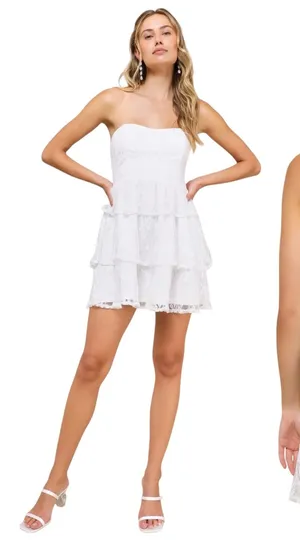 Lulus Sweet Perception White Lace Strapless Tiered Mini Dress size XXS NWT thumbnail 1