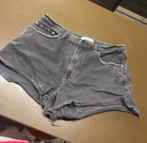 Abercrombie & Fitch Washed Black Distressed Denim Shorts thumbnail 1