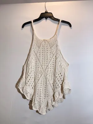 Free People Sea Song Sheer Crochet Knit Scalloped Longline Tank Top Size L thumbnail 2