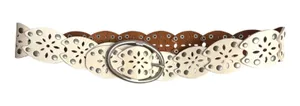 Cream Leather Silver Studs Cutout Bohemian Large Silver Buckle Belt One Size thumbnail 1