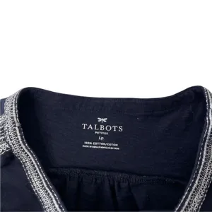 Talbots Women's Size‎ Petite Large Embroidered Navy Cotton Top Light Coastal thumbnail 6