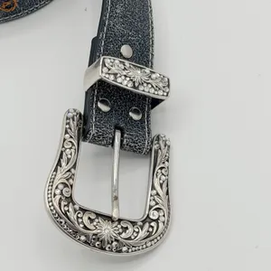Nocona Size S Black Leather Floral Embroidered Rhinestone Western Cowgirl Belt thumbnail 7