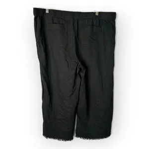 Caslon XL Black Linen Blend Wide Leg Crop Pant Raw Frayed Hem Drawstring Coastal thumbnail 2