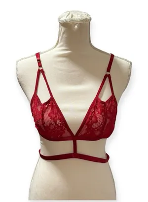 Unbranded Lace‎ Bralette Women L Red Excellent Strappy Caged Triangle Bra thumbnail 1