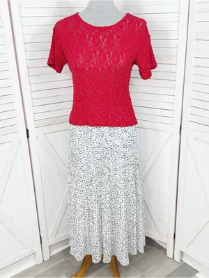 WD.NY Pleated Polka Dot Maxi Skirt White Black Small Long Chiffon Elastic Waist thumbnail 2