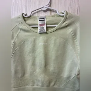 Gym Shark Shirt Women's S Pale Green Long‎ Sleeve Cropped Thumb Holes Open Back thumbnail 3