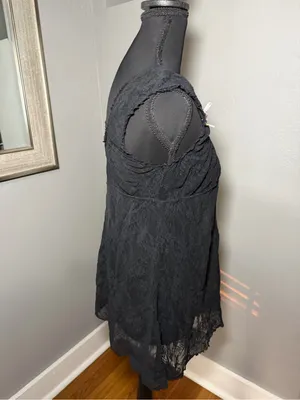 Hillard & Hanson black lace babydoll chemise y2k rose bow whimsygoth large thumbnail 5