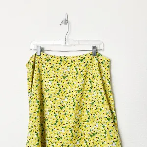 [LOFT] Yellow Floral Print Linen Blend High Waist Side Slit Midi Skirt Size 14 thumbnail 4