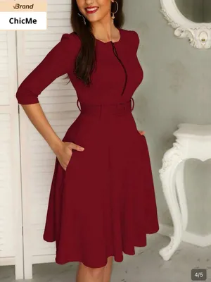 ChicMe Burgundy Belted Midi Dress with Front Zip Detail thumbnail 2