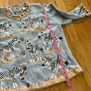 Vintage Design Options Zebra Novelty Print 3/4 Sleeve Cardigan Sweater Sz XL thumbnail 5