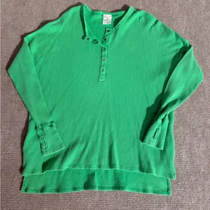 Offline by Aerie NWOT Green Oversized Long Sleeve Waffle Knit Henley Tunic - L thumbnail 5