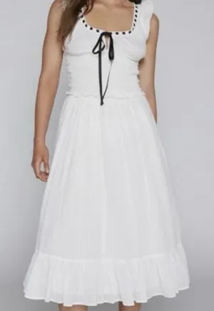 Kimchi Blue Olivia Smocked Midi Dress Small White Ribbon Milkmaid Cottagecore thumbnail 1