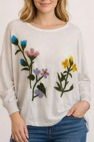 Anthropologie Aaeda white felted floral top size M thumbnail 1