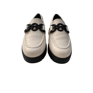 Clarks Loriini Izzy Loafer Cream Leather Black Chunky Chain 6 thumbnail 2