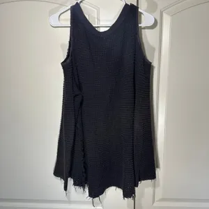 FREE PEOPLE Sunrise Cold Shoulder Waffle Knit Pullover‎ Sweater Black Gray Raw M thumbnail 5