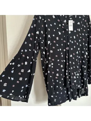 LOFT Outlet Black Floral V Neck Long Sleeve Blouse Top L Large NWT 100% Rayon thumbnail 10