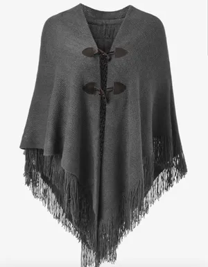 NEW Loose Fitting Poncho Cape Shawl Stylish Horn Button One Size thumbnail 1