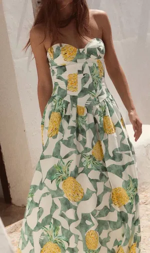 Zara Strapless Fruit Print Maxi Dress - Green & Yellow thumbnail 1