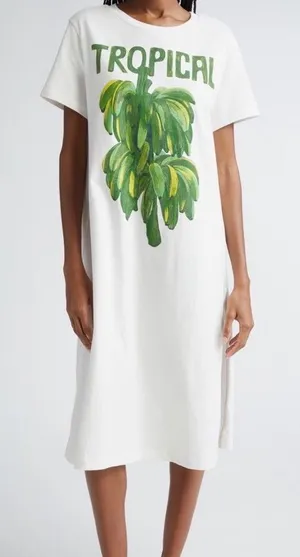 Farm‎ Rio Tropical Bananas Graphic T-Shirt Midi Dress Off-White Small thumbnail 1