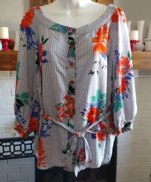 Maeve by Anthropologie Floral Striped Top thumbnail 1