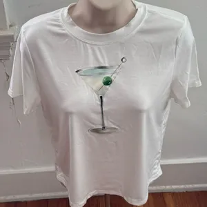 NWOT white graphic martini glass T-shirt, size M crewneck festival summer thumbnail 1