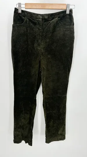 Caslon Womens Green Suede Leather Pants High Waisted Straight Leg Size‎ 4 thumbnail 1