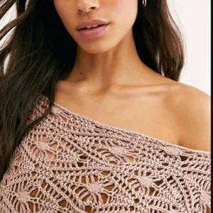 NEW Free People Bittersweet Brown Off Shoulder Crochet Sweater Open Knit - Large thumbnail 5