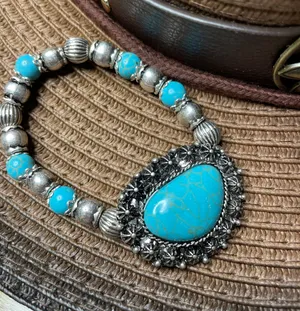Western women’s faux turquoise and silver stretch bracelets. thumbnail 1
