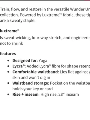 Lululemon‎ wunder under high rise legging 28” Luxtreme true navy size 2 thumbnail 2