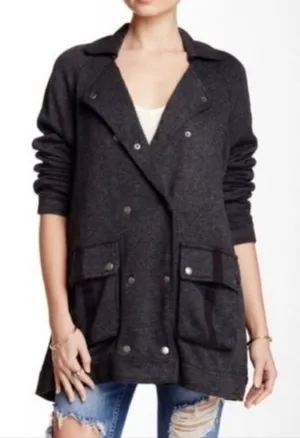 Free People Slouchy Peacoat Charcoal Gray Double Breasted Jacket Size Small thumbnail 1