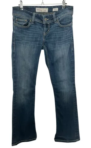 BKE Stella Medium Wash Distressed Bootcut Denim Jeans With Contrast Stitching thumbnail 1