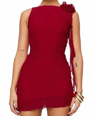 Princess Polly Lorello mesh Mini Dress Red with rose detail thumbnail 1