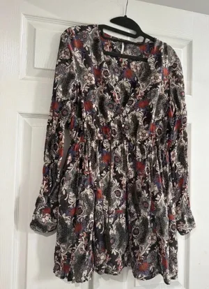 Free People Stealing Fire Black Floral Long Sleeve Drawstring Mini Dress thumbnail 4